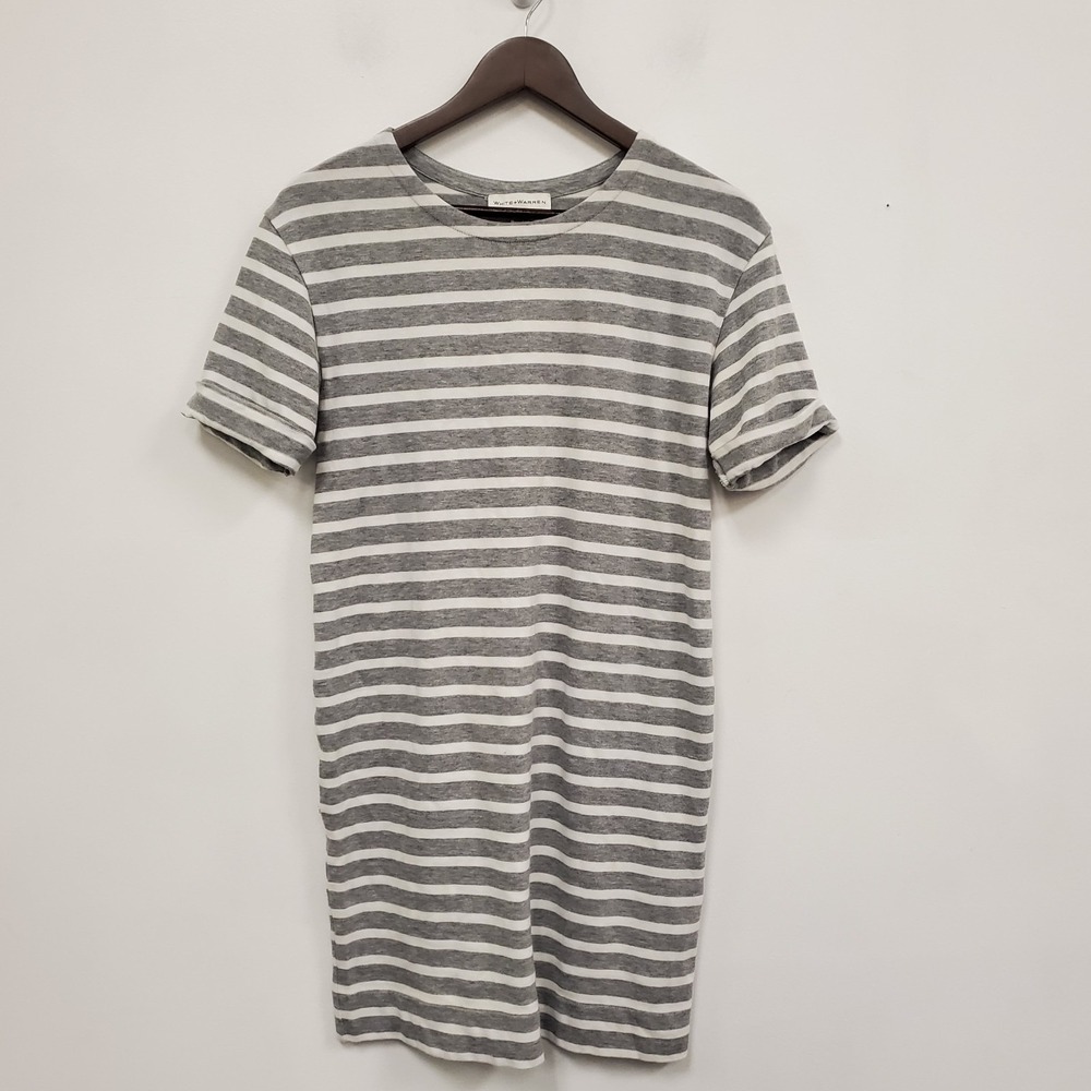 White + Warren Womens Short Sleeve‎ Knit Shirt Dress Size XS Gray White Striped